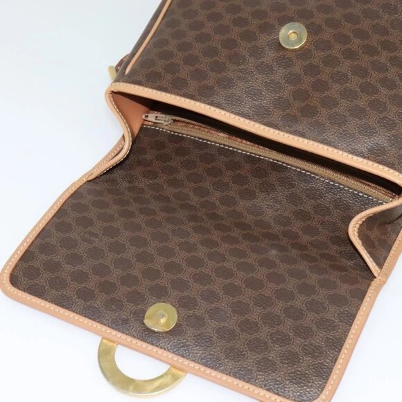 CELINE Macadam Canvas Circle Shoulder Bag PVC Leather Brown Gold - Picture 9 of 16